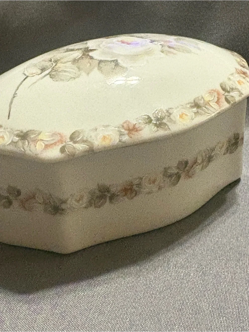 Schmidt Floral Porcelain Trinket Box/Dish - Rose Motif
